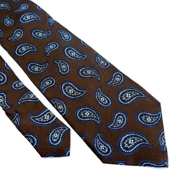 JZ Richards Brown Blue Paisley Woven Long Silk Tie - Picture 1 of 7